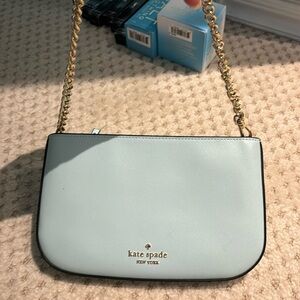 Kate Spade Baby Blue Leather Shoulder Bag with Gold Chain